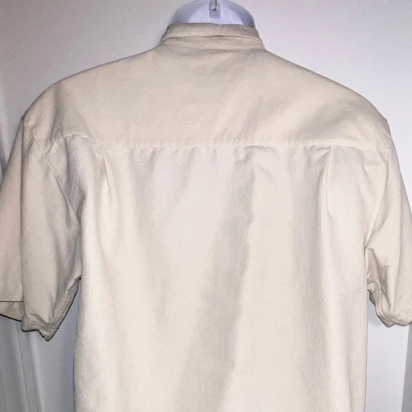 Paradise Blue,M, silk embroidered button front hem vents tropical Hawaiian shirt - Picture 4 of 11